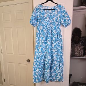 Blue and White Floral Maxi Dress